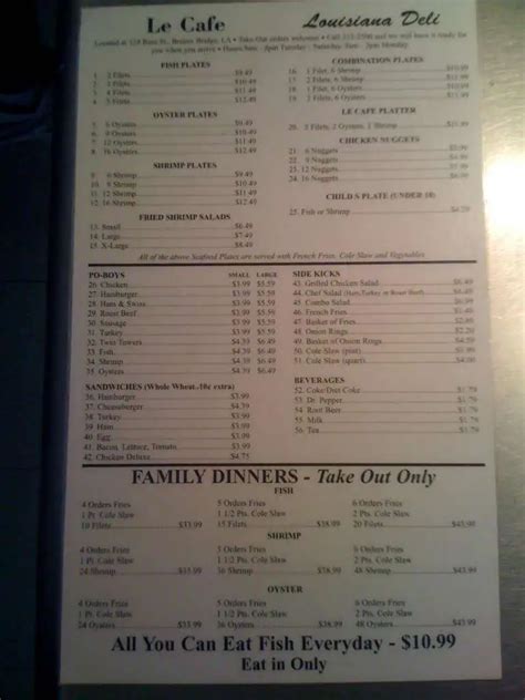 Le Cafe Menu, Menu for Le Cafe, Breaux Bridge, Lafayette - Urbanspoon ...