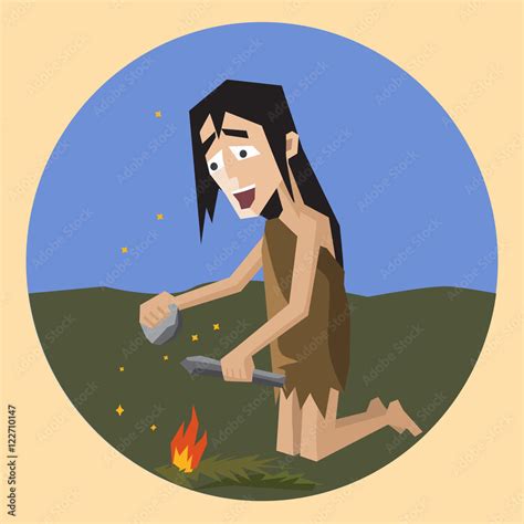 invention of fire, cartoon illustration Stock Vector | Adobe Stock