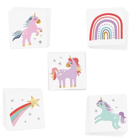 Enchanting Unicorns Variety Set - 25 Kids Flash Tattoos | Metallic & Glitter | Unicorn Party Favors