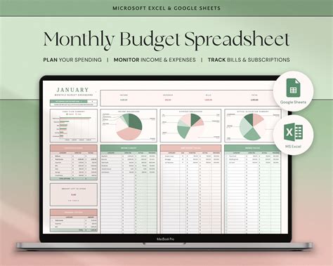 Excel Monthly Budget Template Google Sheets Budget Planner - Etsy