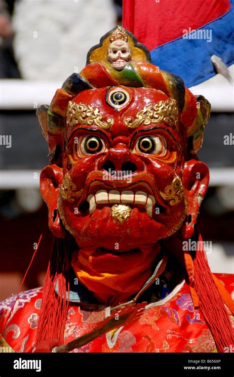 This is Ladakh festival monks are mask dancing and pray in spitok Monastery Ladakh India Stock ...