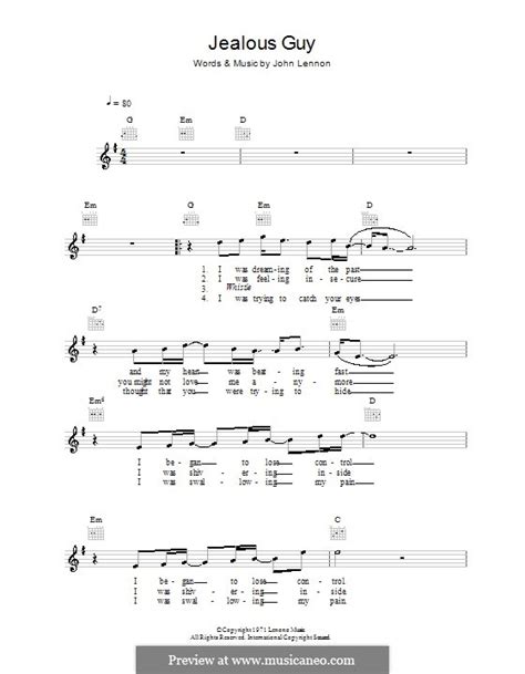 Jealous Guy by J. Lennon - sheet music on MusicaNeo