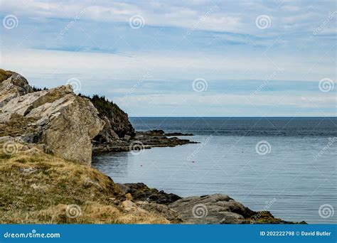 Fishing Boat Out in Little Beachy Cove. Cow Head,Newfoundland,Canada Stock Photo - Image of ...