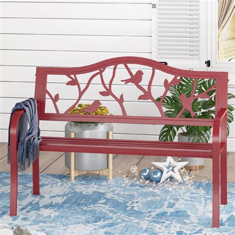 S&W 50” Outdoor Metal Patio Garden Bench - Red Bird - Walmart.com