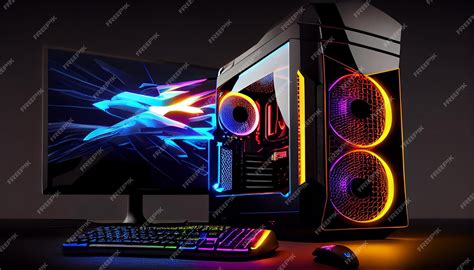 Premium AI Image | Gaming computer and rgb gaming mouse monitor