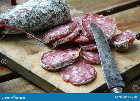 French Sausage (saucisson) from Rhone-Alps Region of Southern France. Stock Image - Image of ...