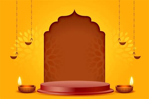 Free Vector | Diwali banner with diya and 3d podium for product display