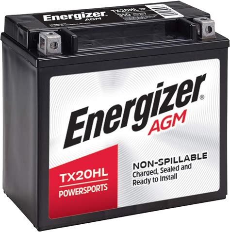 Energizer ETX20HL AGM Motorcycle and ATV 12V Battery, 310 Cold Cranking Amps and 18 AHR ...