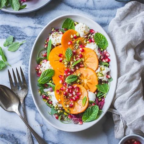 Persimmon + Pomegranate Salad with Burrata + Pistachio Dukkah • The ...