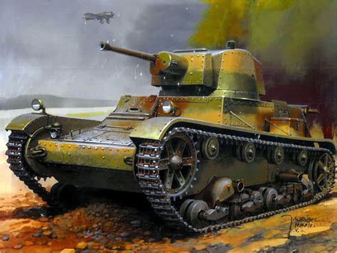 Polish 7TP light tank. Tank was developed from the British Vickers 6-ton tank and had become ...