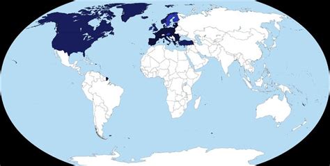 Map of the world depicting the member states of NATO and the EU | Map ...