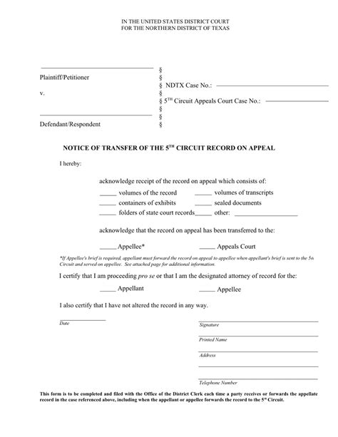 Texas Notice of Transfer of the Fifth Circuit Record on Appeal - Fill ...