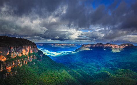 Download Katoomba Cloud Sky Forest Valley Australia Landscape Mountain Nature Blue Mountains HD ...