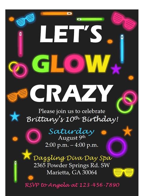 Printable Glow Party Invitations - Printable Word Searches