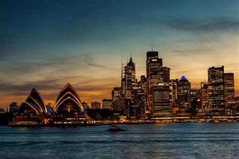 sydney, Australia, Opera, Theater, Sunset, Evening, Clouds, Water, Sea, Ocean, Skyscrapers ...