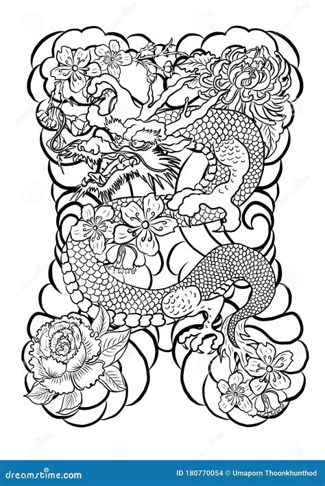 Outline Chinese Dragon Illustration For Tattoo Design | CartoonDealer ...