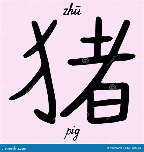 Chinese Character Pig with Translation into English Stock Vector - Illustration of characters ...