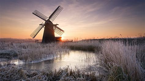 Free download | HD wallpaper: Netherlands, windmill, sunset, winter | Wallpaper Flare