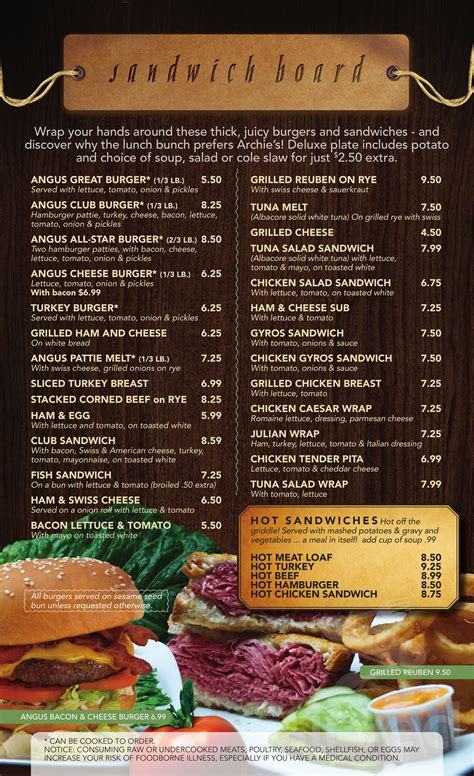 Archie's Restaurant menu in Livonia, Michigan, USA