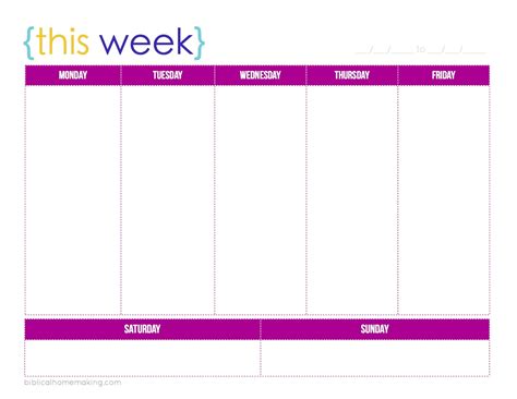 One Week Monday Through Friday Calendar Template | Example Calendar ...