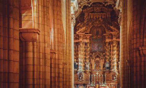 Interior Of Porto Cathedral Stock Image - Image of benches, gothic: 20690031