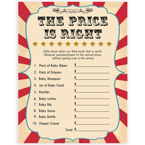 Price Is Right Printable