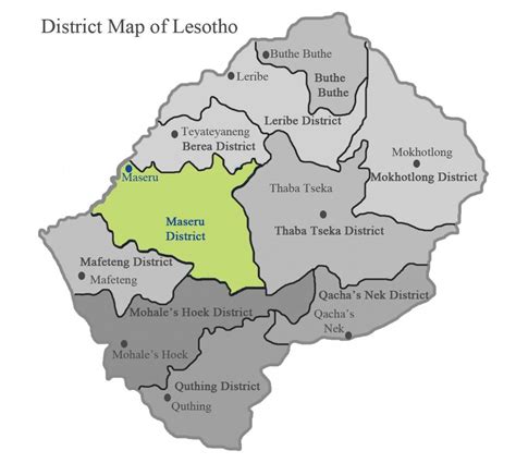 Lesotho map districts - Map of Lesotho showing districts (Southern Africa - Africa)