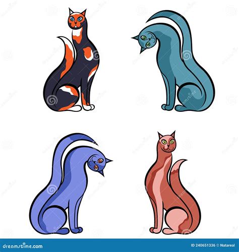 Four amusing cartoon cats stock vector. Illustration of icon - 240651336