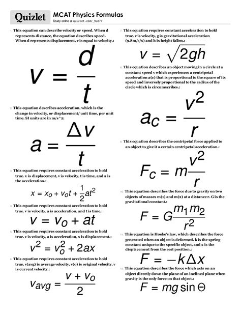 Mcat Physics Equation Sheet - Tessshebaylo