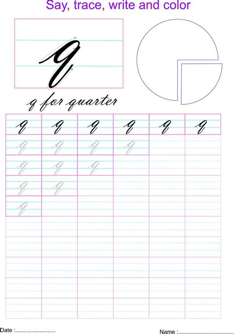 Cursive small letter 'q' worksheet