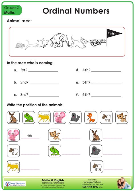 Ordinal Numbers Worksheet | Grade1to6.com