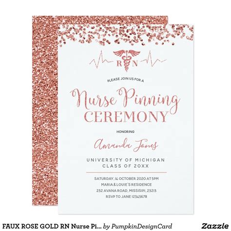 FAUX ROSE GOLD RN Nurse Pinning Ceremony Invitation | Zazzle.com in 2021 | Nurse graduation ...