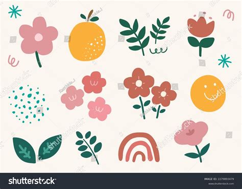 Hand Drawn Minimal Flower Leaves Wallpaper Stock Vector (Royalty Free ...