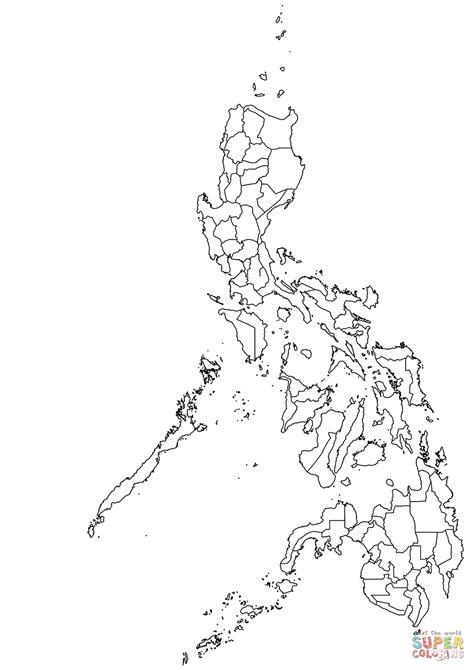 Outline Map of Philippines with Regions coloring page | Free Printable Coloring Pages