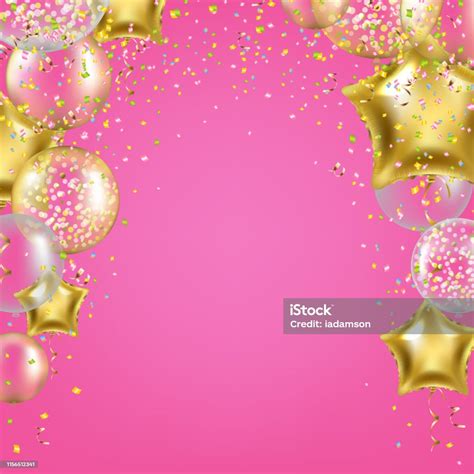 Birthday Banner With Golden Star Balloons Stock Illustration - Download ...