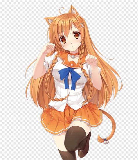 Download Orange Anime Cat Girl Wearing Uniform Wallpaper | Wallpapers.com