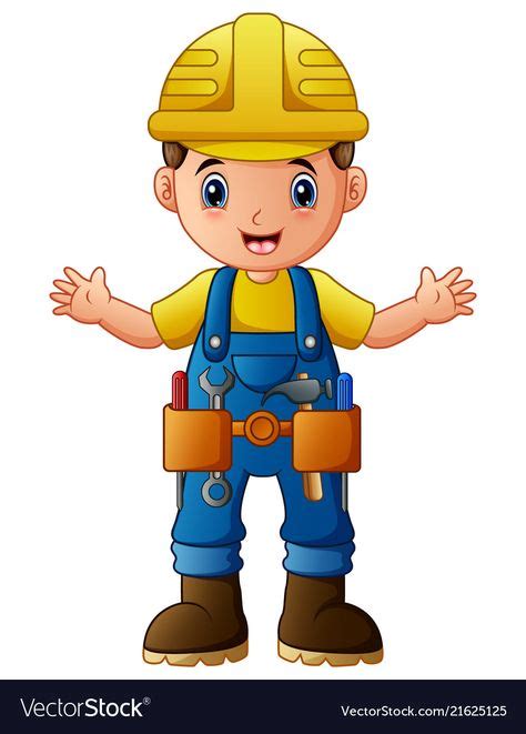 Cartoon construction worker vector image on VectorStock | Construction ...