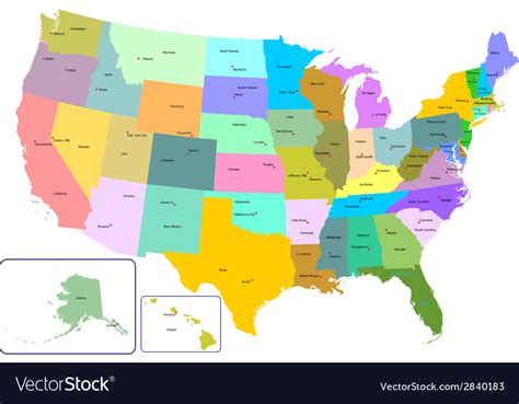 Colorful usa map with states and capital citie Vector Image