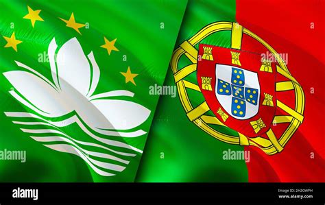 Macau and Portugal flags. 3D Waving flag design. Macau Portugal flag ...