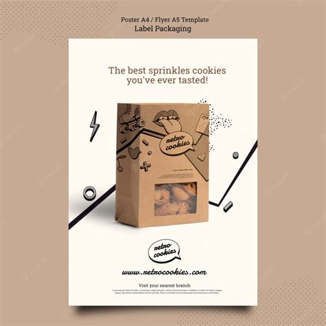 Flat design cookies packaging poster template Free Psd