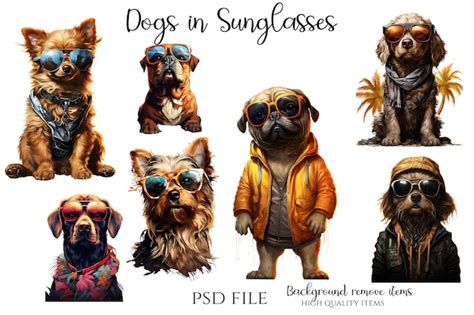 Premium PSD | Dogs in sunglasses clipart