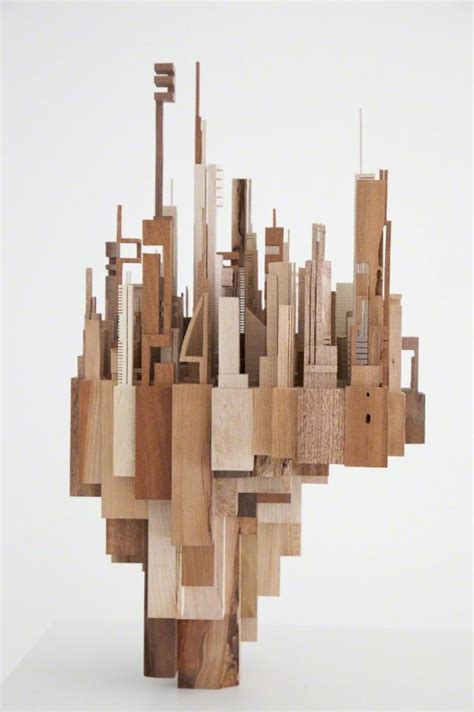 Geometric Wooden Sculptures Depict Abstract Cityscape Formations