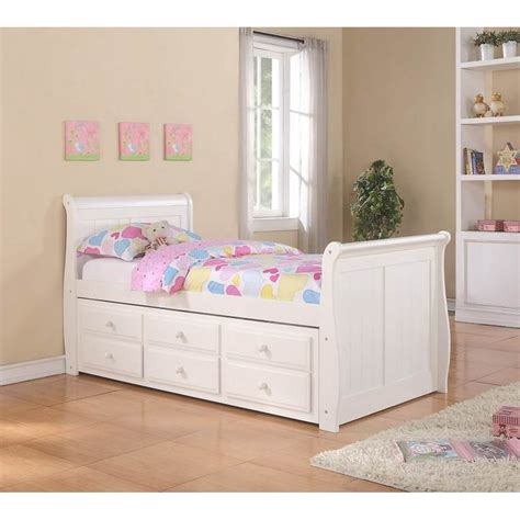 Twin Sleigh Captains Bed with Twin Trundle and Storage Drawers in White - Walmart.com - Walmart.com