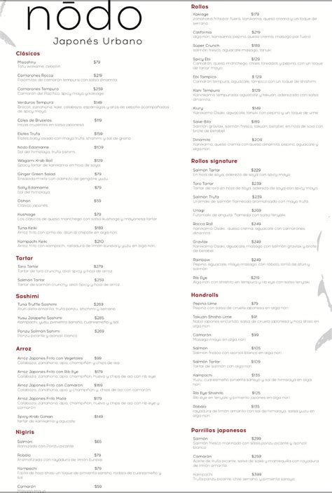 Menu at nodo restaurant, Mexico