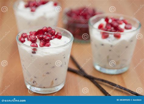 Light Vanilla Custard Cream with Pomegranate Stock Image - Image of ...