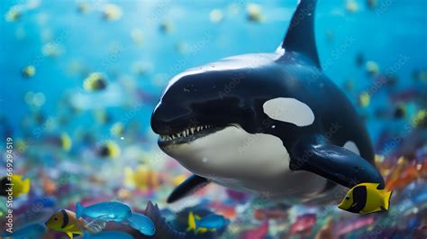 Orca swimming in the ocean, killer whale in the sea, underwater picture ...