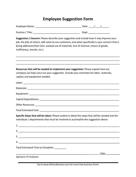 Word Employee Suggestion Form Template | Popular Professional Template