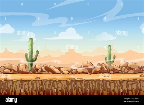 Desert Background With Cactus Cartoon