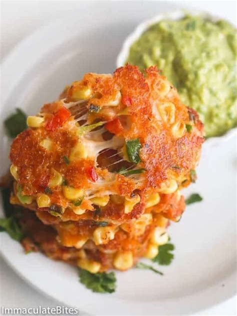 Sweet Corn Fritters with Cilantro Avocado Dip - Immaculate Bites