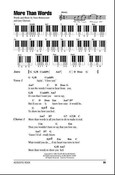 More Than Words - Piano Chords/Lyrics | zZounds